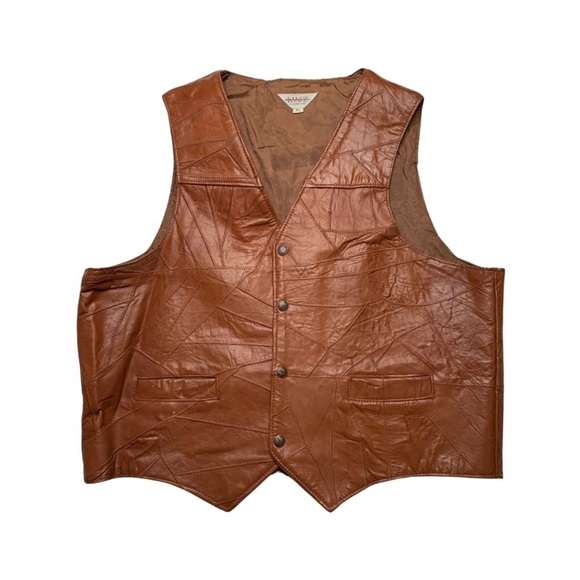 Vintage Western Lance Brown Patchwork Genuine Leather Vest- Size XL - Picture 1 of 3